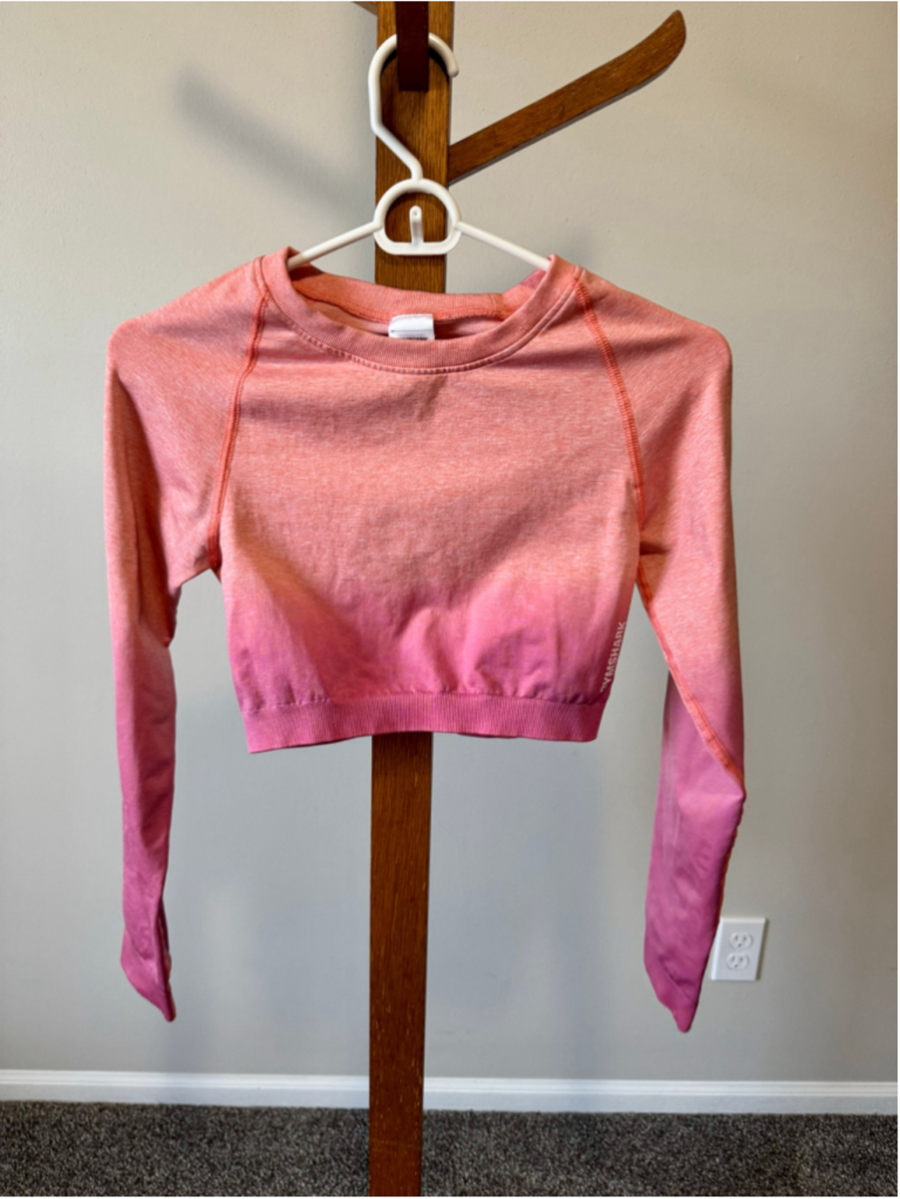 Women's Gymshark Ombre Crop Top Long Sleeve Size M Pink Orange